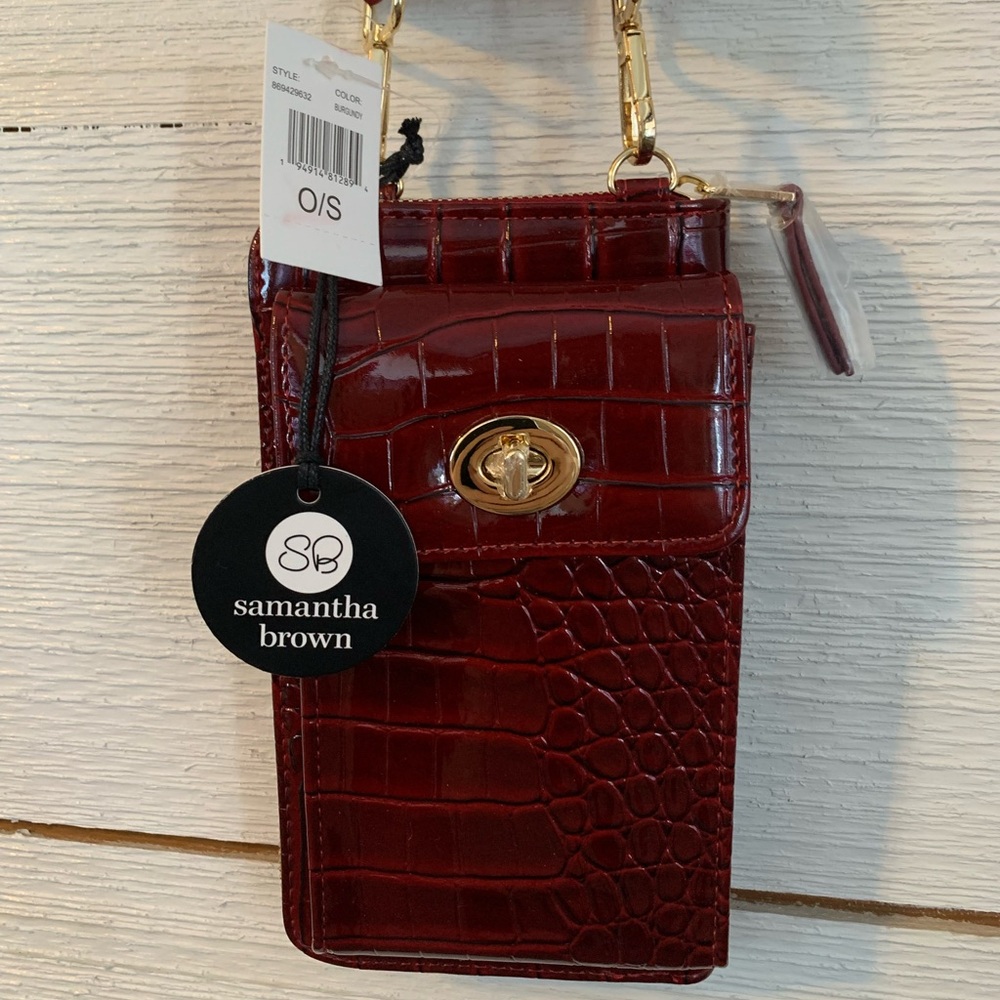 *NEW* Samantha Brown To-Go Croco Phone Crossbody/Wallet. Burgundy - Picture 2 of 9